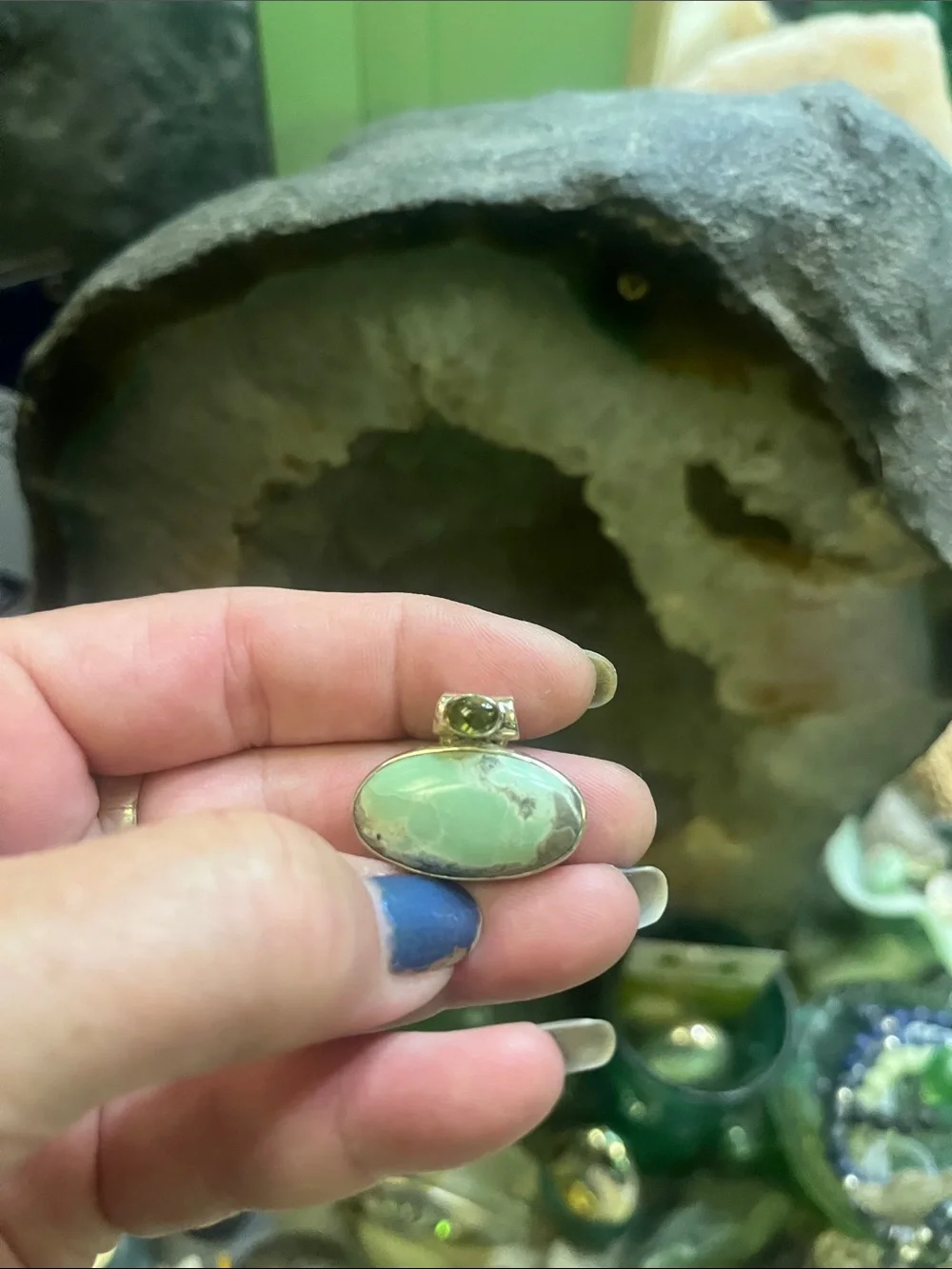 Natural Utah Mined Variscite with Peridot 925 Sterling Silver Pendant